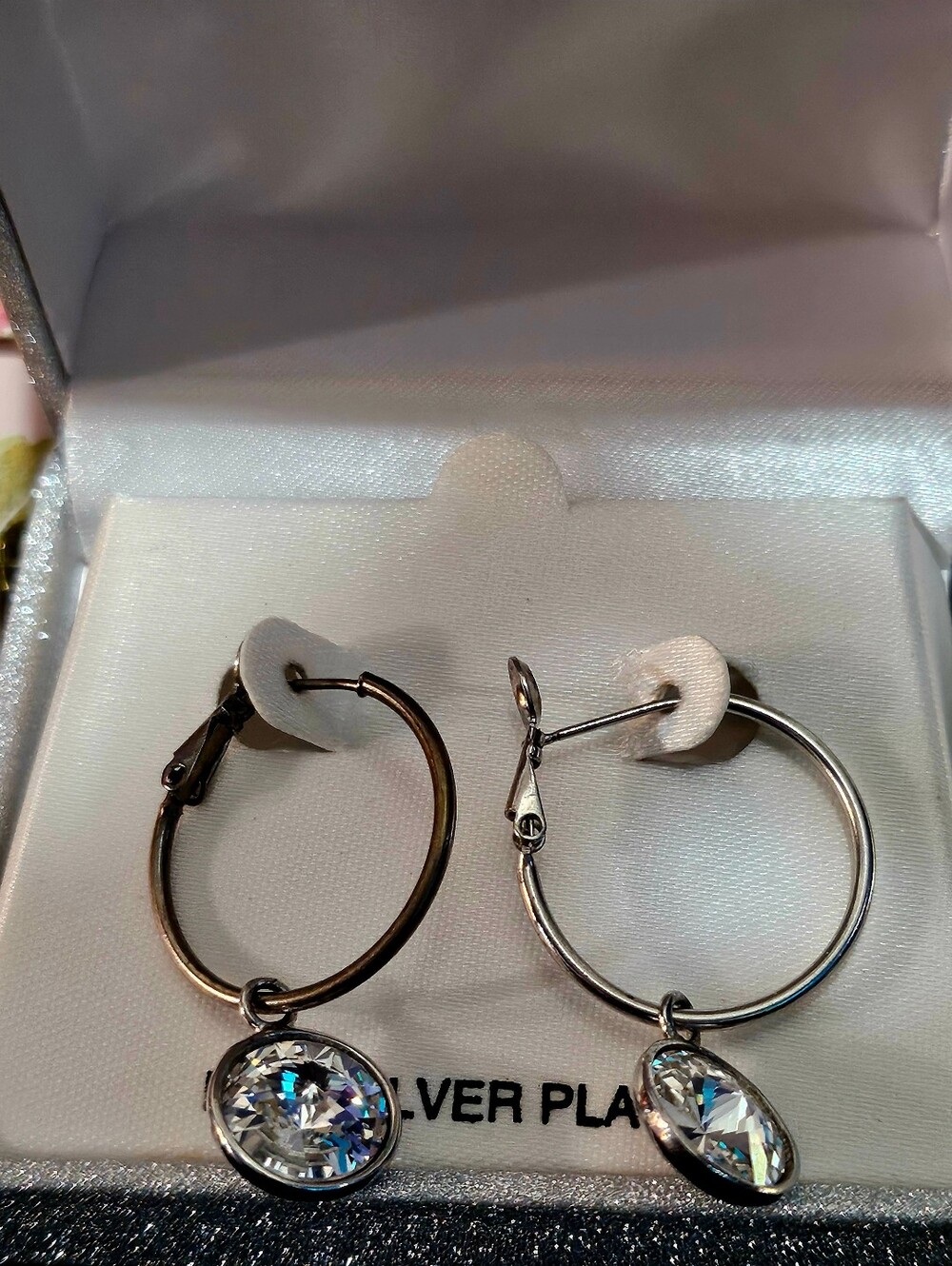 Nib Lovely Silver-Plated Hoop Earrings with Clear Crystal Drops